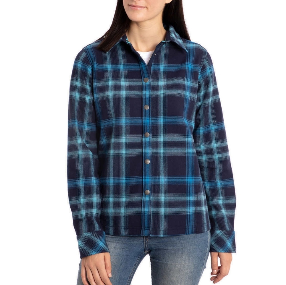 Women's Orvis snap button closure shirt jacket Sha key Blue Nova size Sm